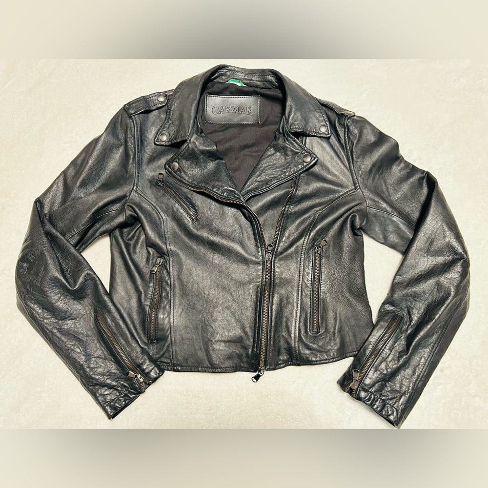 CARMAR Leather Moto Jacket Black Made in Italy